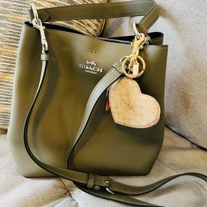 Green Large Coach Bucket Crossbody with Heart Charm